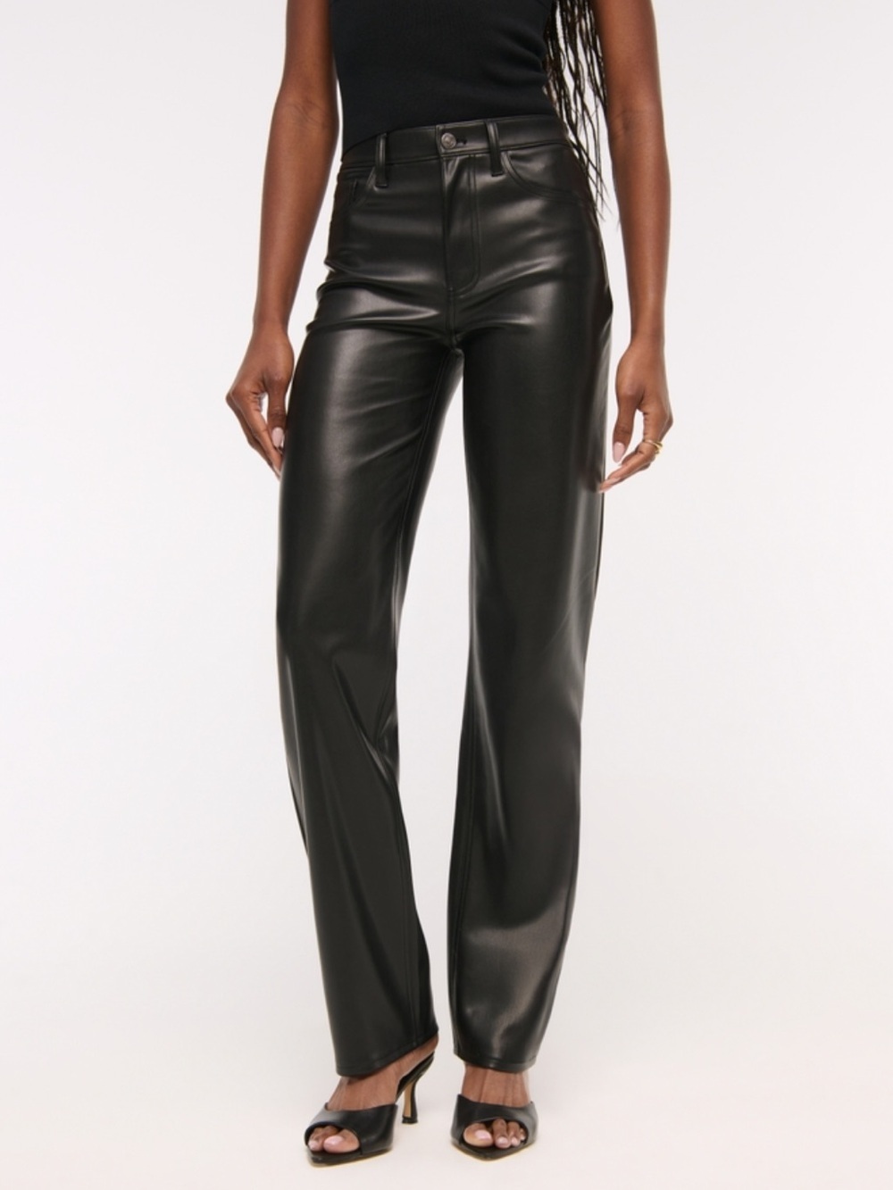 Abercrombie High Rise 90s Relaxed Vegan Leather Pants Black Women’s 27 4 Short - Picture 2 of 11